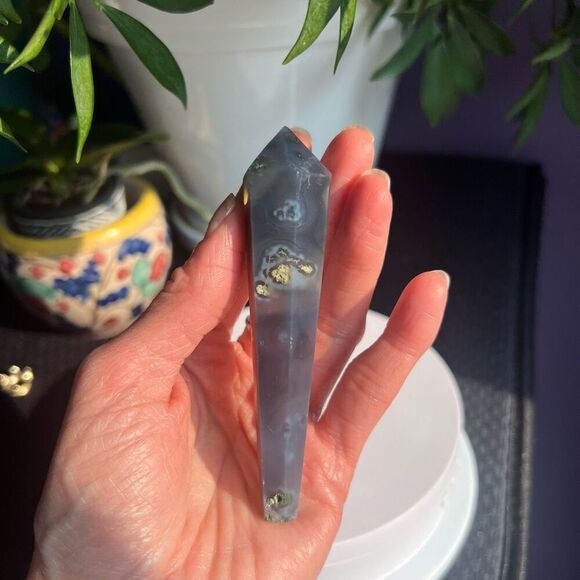 Moss Agate Crystal Meditation Wand (#6) - Picture 2 of 12